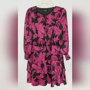 Sam Edelman Women's Balloon Sleeve Flounce Hem Shift Dress Pink Sz M EUC Floral